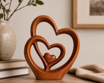 Scultura di cuori intrecciati in legno, regalo romantico per il 5° anniversario di matrimonio, decorazione per la casa.