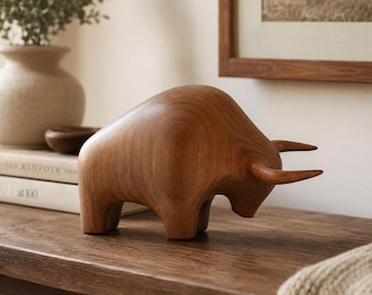 Scultura di toro in legno intagliata a mano per decorare la scrivania in ufficio in stile moderno.