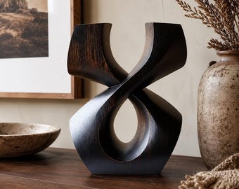 Abstract Infinity Wood Sculpture Modern Centerpiece for Office and Living Room Decor