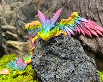 Kristallen gevleugelde draak – 3D-geprint scharnierend flexi-fantasiedraakbeeldje 46 cm