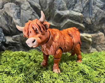 Gelede hooglandkoe – ruige 3D-geprint beeldje 18 cm