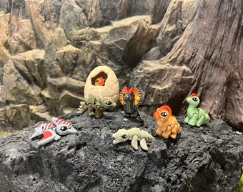 Mini Dino-collectie: set van zes 3D-geprinte dinosaurussen