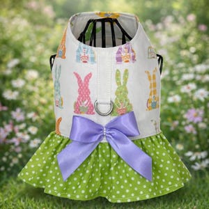 Easter Bunny Print Dog Harness Dress | Spring Outfit | Ruffle Vest | Tiny Tails & Ruffles