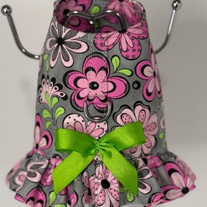 Pink Floral Ruffle Dog Harness | Lime Bow | Spring Small Pup Outfit | Tiny Tails & Ruffles