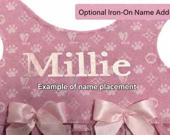 Iron-On Name Add-On | Personalized Harness Upgrade | Small Dog Custom Name | Tiny Tails & Ruffles