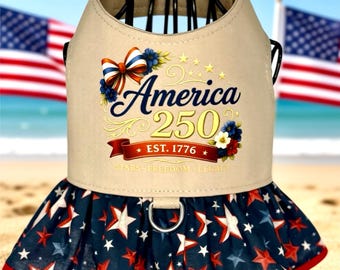 America 250 Harness Dress | Patriotic Small Dog Outfit | Tiny Tails & Ruffles