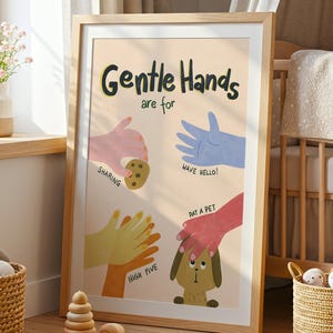 House Rules Gentle Hands Poster for Toddler Montessori Gentle Parenting Visual Guide Printable | Positive Attitude Wall Art for Little Child