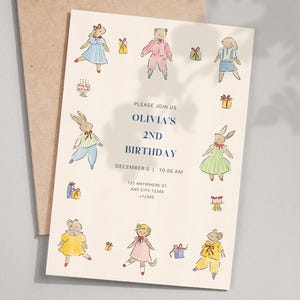 Boho Animals Printable 2nd Birthday Invitation Editable Canva Hand drawn Modern Unique Storybook Inspired Watercolor Template Folk Art
