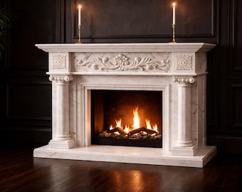 Hand carved white marble fireplace mantel