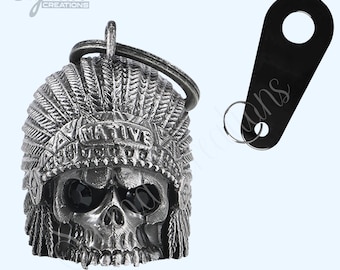 Indian Skull Head Motorcycle Bell Good Luck charm 3D Ride Bell, Lightweight Guardian Bell for Bikers, Road Gremlin Protection Gift,Ride Bell