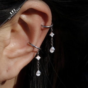 16G titan Helix Clicker Hoop med kedjor, vattentäta conch hoop-örhängen, 8 mm 10 mm 12 mm hängande conch-piercingsmycken, perfekt öronstapel