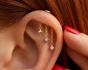 Pendiente colgante de estrella sin rosca para hélice vertical, tipo botón a presión de grado implante, joyería para piercing de hélice de parte posterior plana, titanio 16G/18G/20G