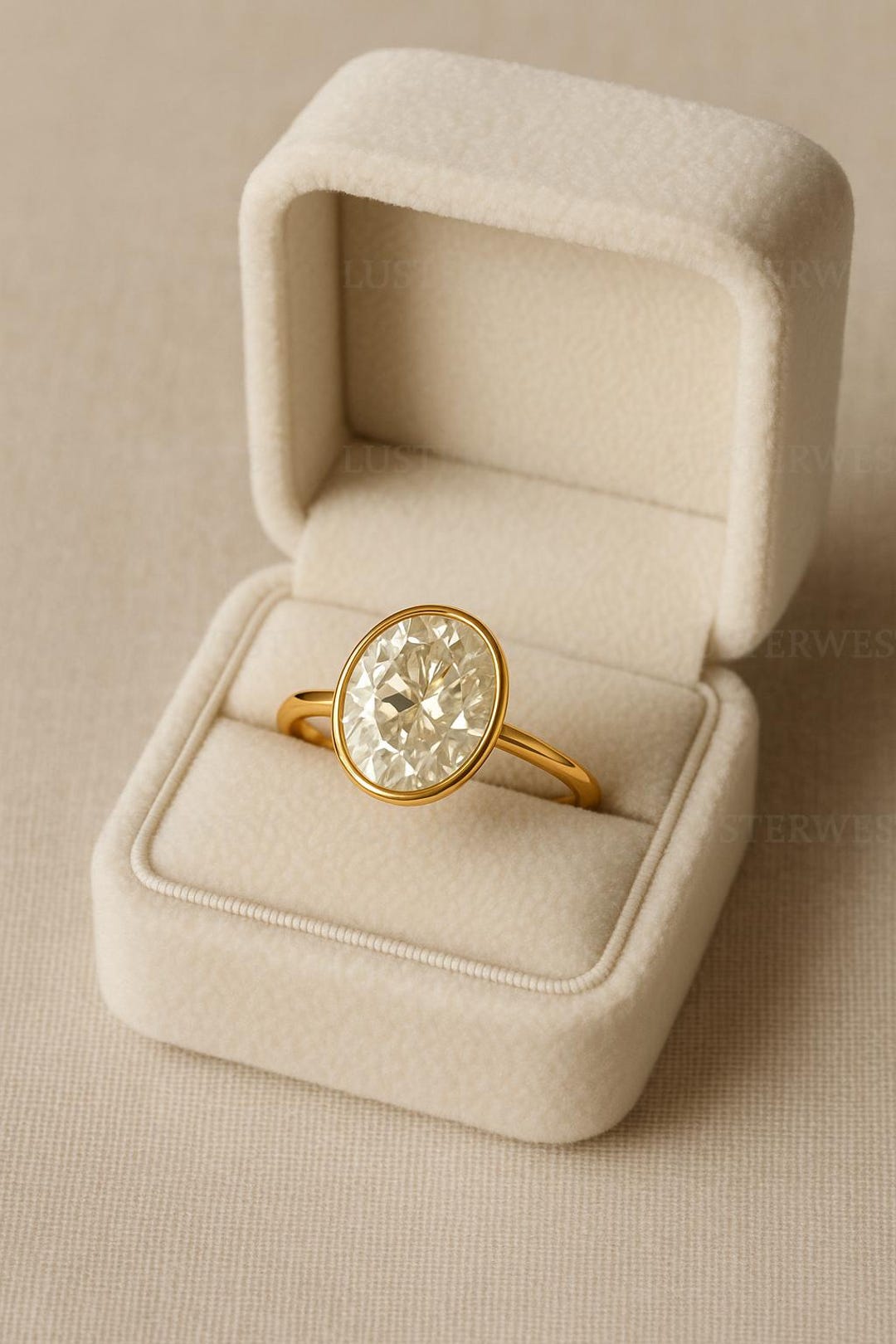 Oval Moissanite Bezel Engagement Ring 14K Yellow Gold | Minimal ...