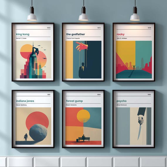 Retro Movie Posters | Minimalist Film Wall Art Prints | The Godfather Rocky Jaws Jurassic Park Titanic Star Wars | Gift for Him or Her