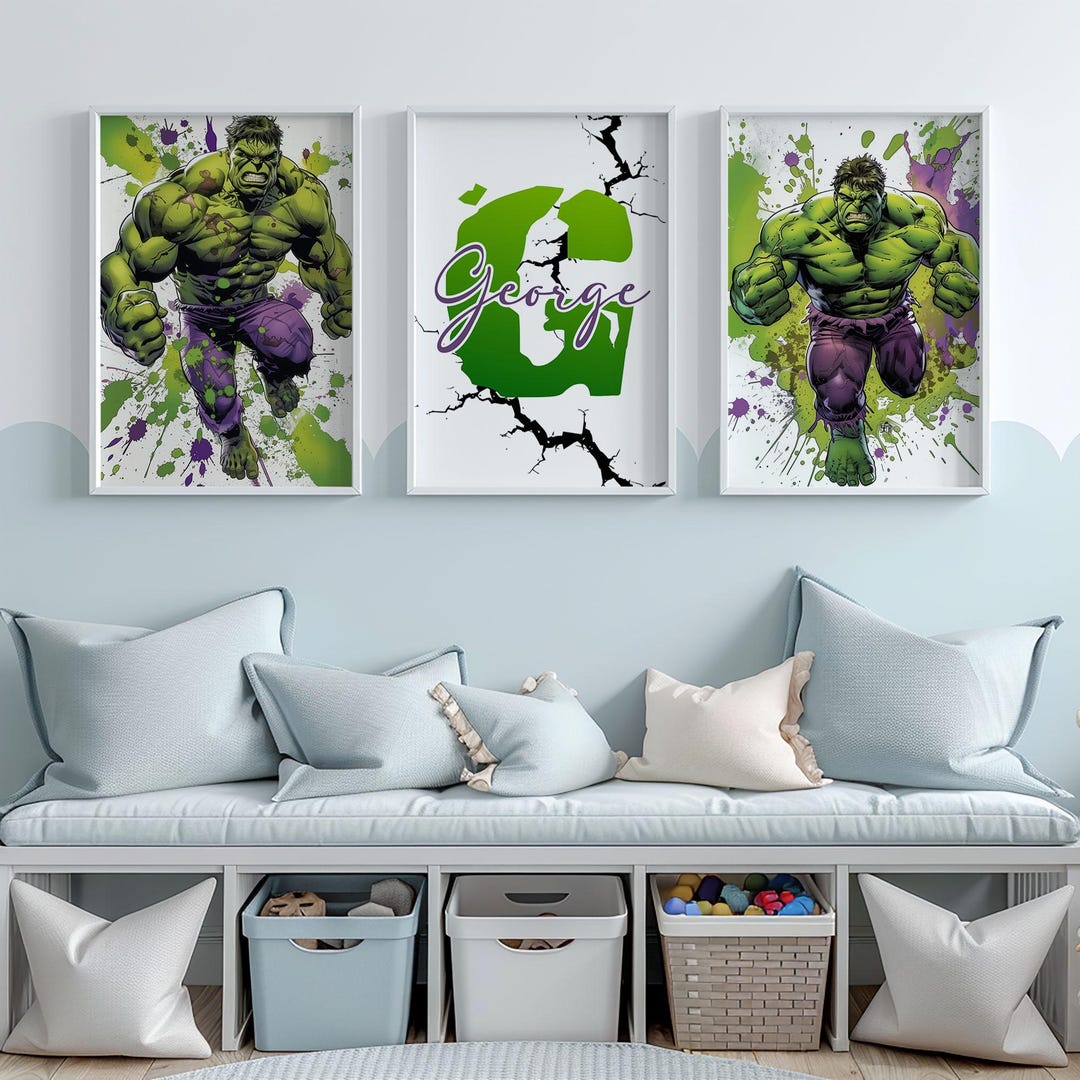 Personalised Hulk Prints Set, Boys Superhero Bedroom Decor - Etsy