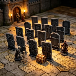 Dungeon Door Miniatures för DND RPG, rekvisita för bordsspel och dekoration av fantasyterräng