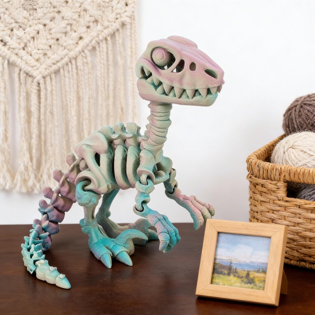 Posable Raptor 3D Printed Articulated Raptor Skeleton Figure, Cute Dinosaur Desk Toy ...