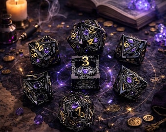 Hollow Metal Dragon Eye Dice Set, 7-Piece Polyhedral RPG Dice