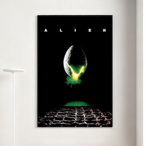 Alien-filmaffisch, retro väggkonst, heminredning, klassisk film, canvasgåva