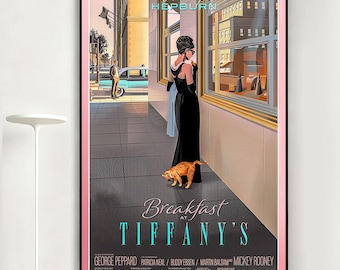 Breakfast At Tiffanys Movie Poster, Retro Wall Art, Home Decor, Classic Movie, Canvas Gift
