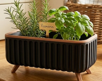 Kräuter-Pflanztopf mit Drainage – 3D-gedruckt – Küchenkräuter Übertopf – Schwarz - Weiss - Beige - Cremeweiss