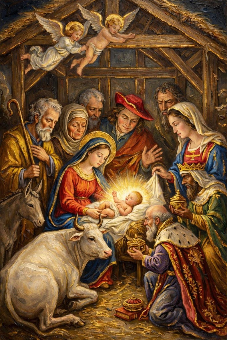 Nativity Scene Printable Wall Art, Vintage Holy Family Christmas Decor ...
