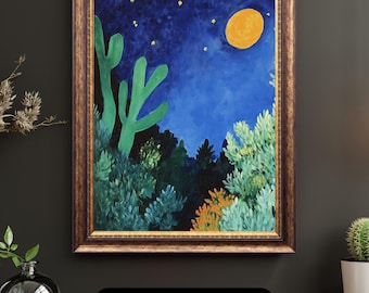 Desert Night Cactus Giclee Print, Southwest Landscape Art