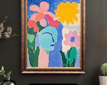 Abstract Woman Face Floral Art Print, Modern Portrait Poster (Unframed)