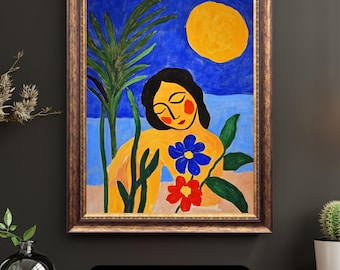 Abstract Woman Floral Art Print – Modern Expressionist Poster