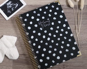 Undated Pregnancy Journal: 52 Week Milestone Book, Yorkshire Made, Black Polka Dot Cover