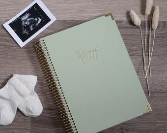 Linen Pregnancy Journal: 52 Week Milestone Book, Made in Yorkshire UK, Pistachio Cover