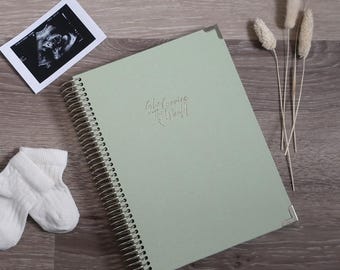 Linen Pregnancy Journal: 52 Week Milestone Book, Made in Yorkshire UK, Pistachio Silver Cover