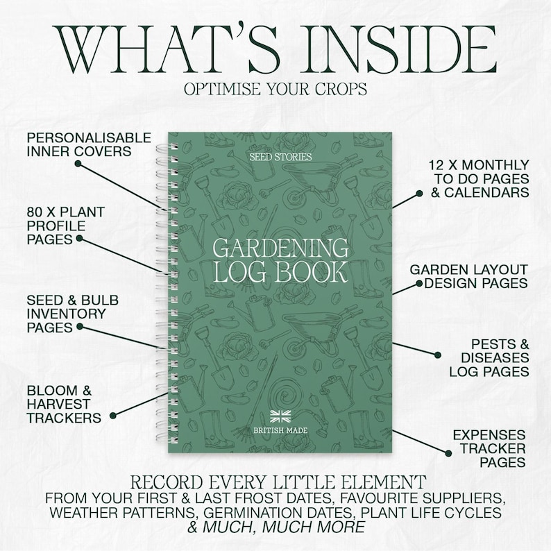 Gardening Log Book: A5 Planner Journal, Seed Tracker, Personalised Gift, Made in Yorkshire image 2