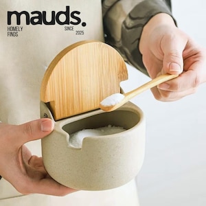 Keramische kruidenpot: bamboe deksel en lepel, minimalistische keuken