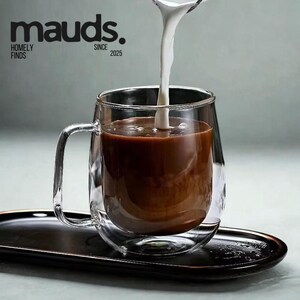 Dubbelväggig kaffemugg i glas, värmebeständig genomskinlig kaffekopp, isolerad temugg, modern dricksglas, minimalistisk köksglas