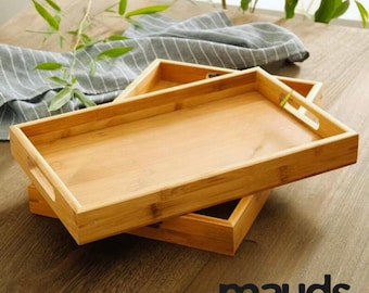 Taca bambusowa z uchwytami: organizer na przybory kuchenne