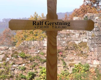 Croce tombale/crocicello per urna in legno con iscrizione, legno di quercia, 98x45 cm