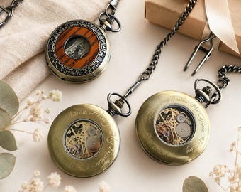 Personalized Pocket Watch for Groomsmen, Custom Engraved Vintage Mechanical Watch, Best Man Gift, Groom Gift, Wedding Keepsake for Men