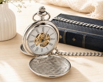 Custom Pocket Watch for Him, Personalized Engraved Watch, Anniversary Gift for Husband, Boyfriend Gift, Vintage Keepsake Watch for Men