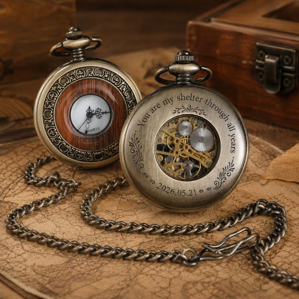 Personalized Pocket Watch, Custom Engraved Vintage Watch for Him, Groomsmen Wedding Gift,  Anniversary Gift for Men