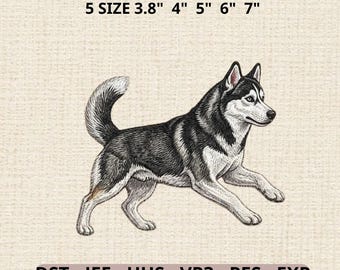 Archivo de bordado de husky siberiano, diseño realista de raza de perro para máquina de bordar, proyecto de mascotas para artesanos.