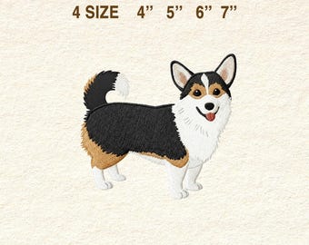 Diseño de bordado de perro Corgi en 4 tamaños / Archivo de bordado a máquina