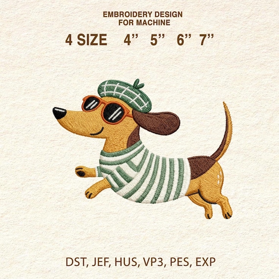 Cute Dachshund Embroidery Design | Stylish Wiener Dog Embroidery Pattern | Dog Lover Stitch