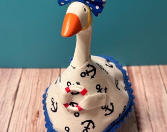 Nautisches Gans Kleid | Anker Druck, Blaue Bommelborte, Lebensretter Detail