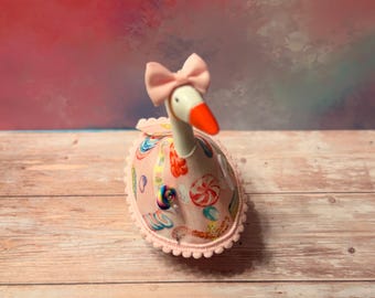 Handmade Candy Print Desk Goose Outfit with Pom-Pom Trim