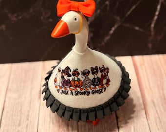 Spooky Goose Halloween Outfit | Black Ruffle Trim, Desk Decor (Handmade)