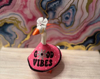 Good Vibes Desk Goose Outfit | Pink Polka Dot Dress