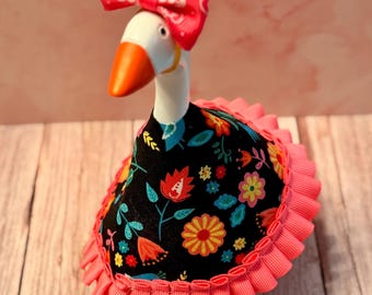 Boho Floral Desk Goose Outfit with Bow | Handmade Cottagecore Decor