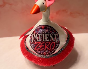 Patient Zero Desk Goose Outfit | Pink Fringe, Sequin Trim, Pop Music Fan Accessory