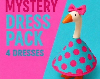 Mystery Dress Pack – 4 Handmade Desk Goose Dresses – Surprise Bundle – 7” Goose Clothing